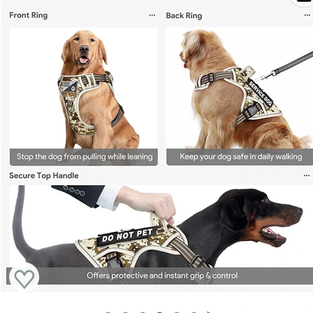 Lewondr Tactical Dog Harness No Pull for Small Medium Large Dog Adjustable New - Picture 3 of 4